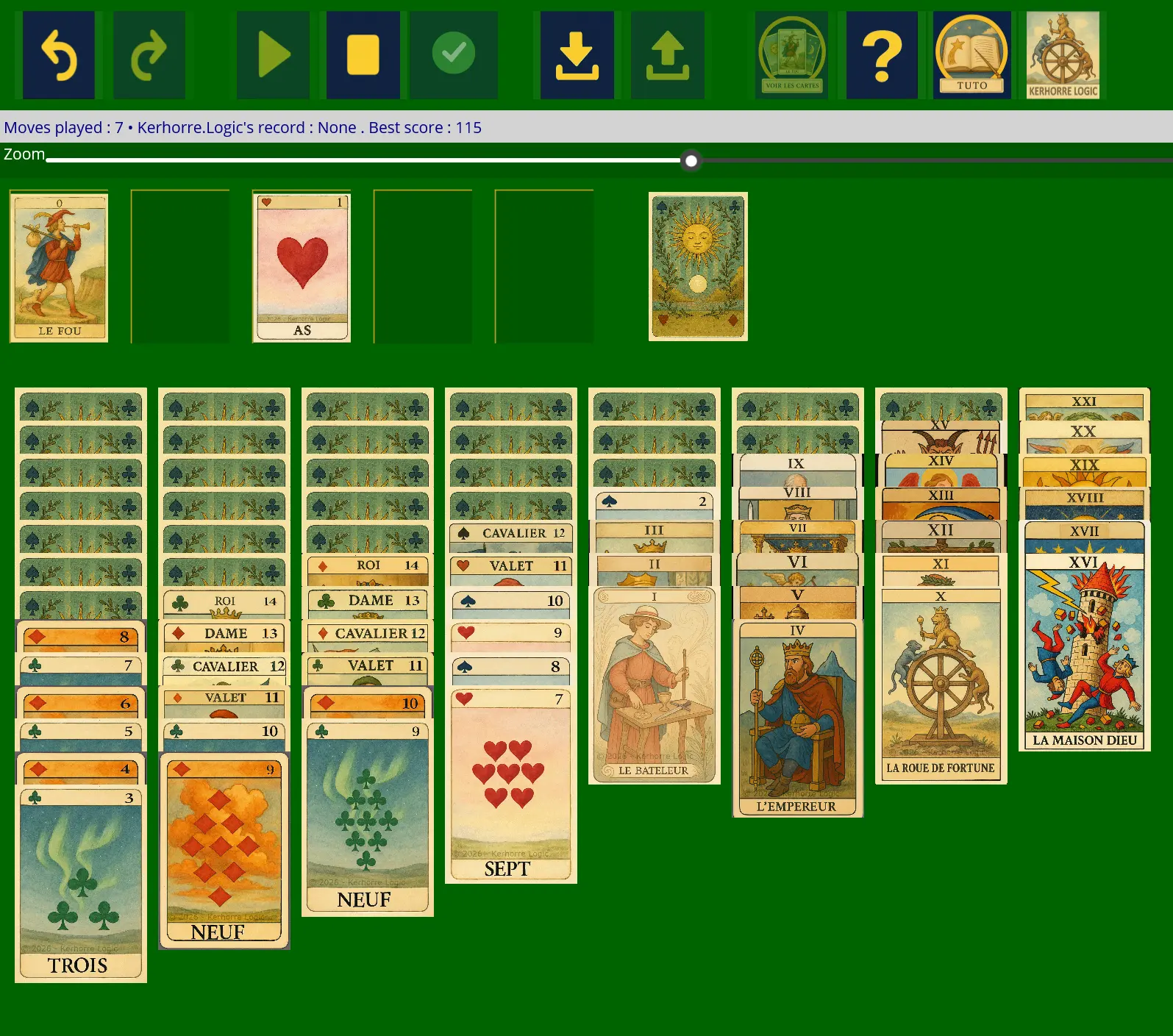 Tarot Solitaire game in progress